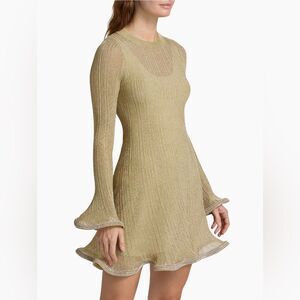 SIMKHAI Zelda Metallic Flared Hem Rib-Knit Minidress size M